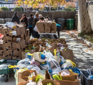 PHP Volunteers prepare grocery bags with Turkeys for the 2015 Thanksgiving Day Food Program distribution. Photo courtesy of Jeffrey Bloom Photography. 